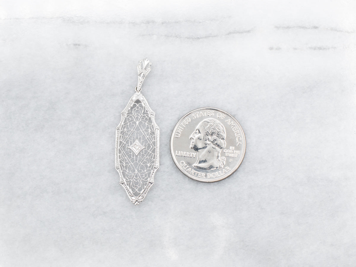 Art Deco Filigree Pendant with Diamond Accent