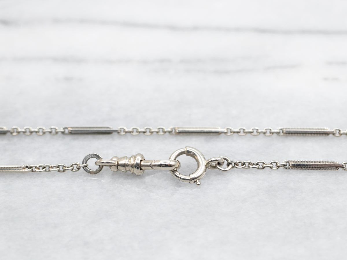 Bar Link Pocket Watch Chain with Spring Ring and Dog Clip