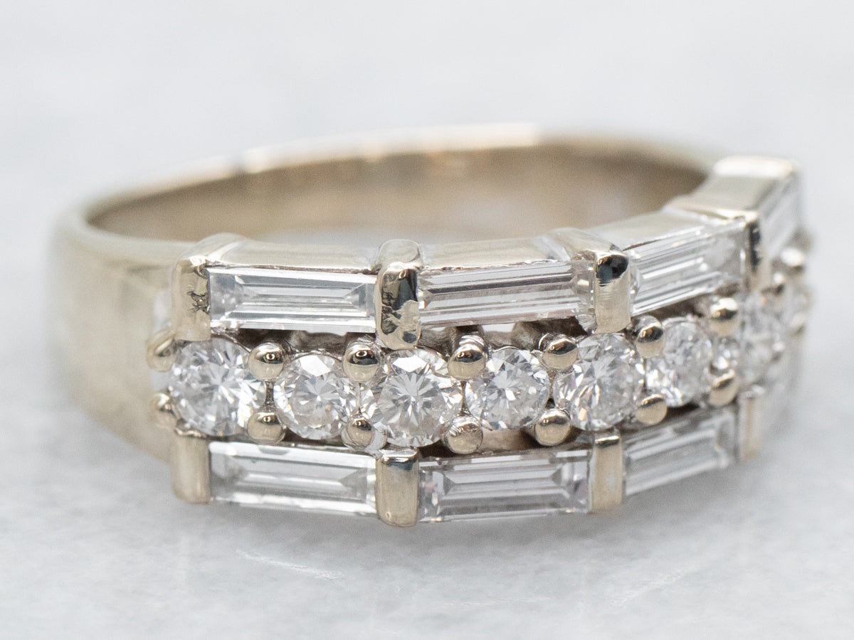 Round and Baguette Cut Diamond Wedding Band