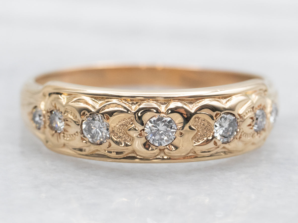 Diamond Scalloped Wedding Band