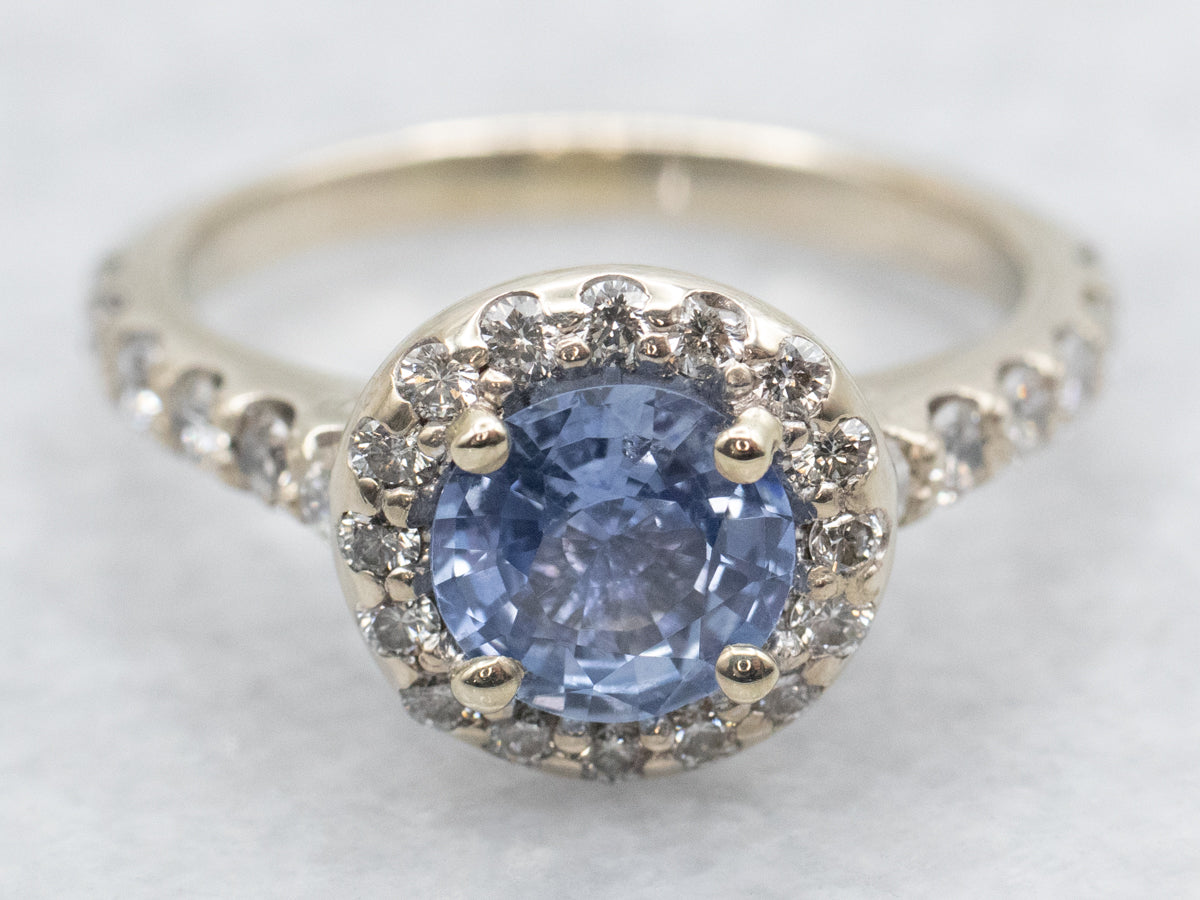 Modern Sapphire Diamond Halo Engagement Ring