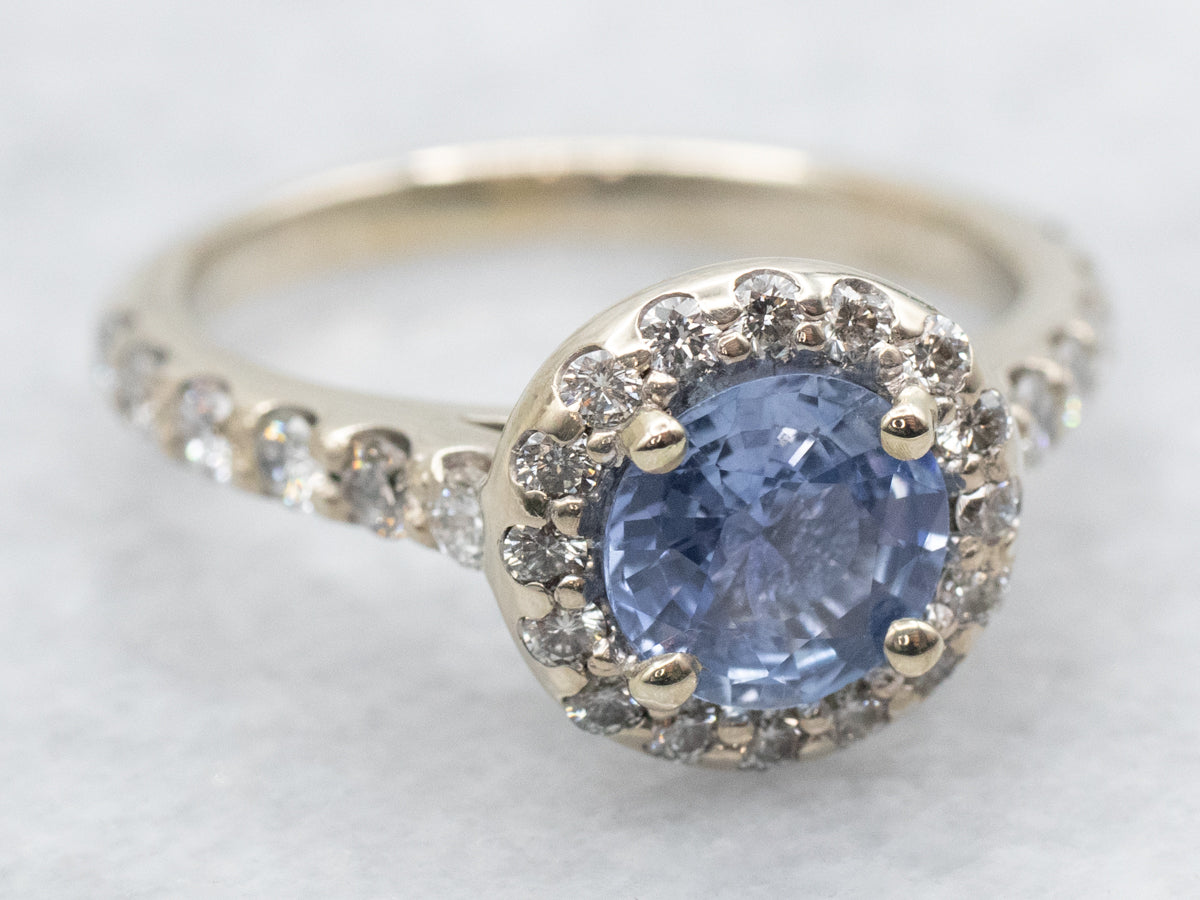 Modern Sapphire Diamond Halo Engagement Ring