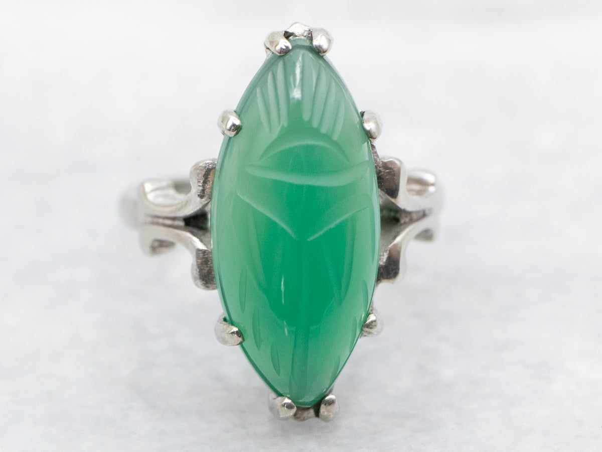 Anillo de escarabajo escarabajo de ónix verde tallado