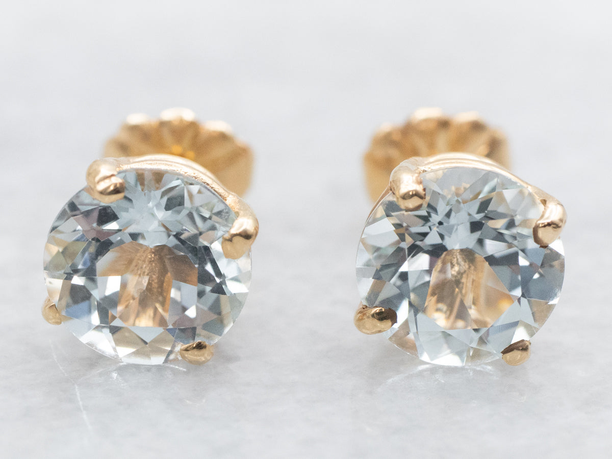 Gold Aquamarine Solitaire Stud Earrings