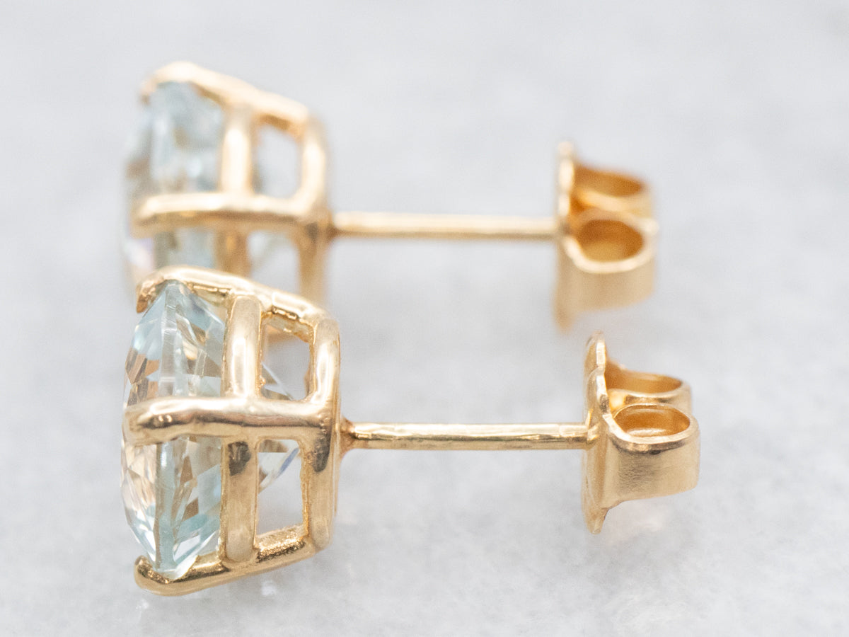 Gold Aquamarine Solitaire Stud Earrings