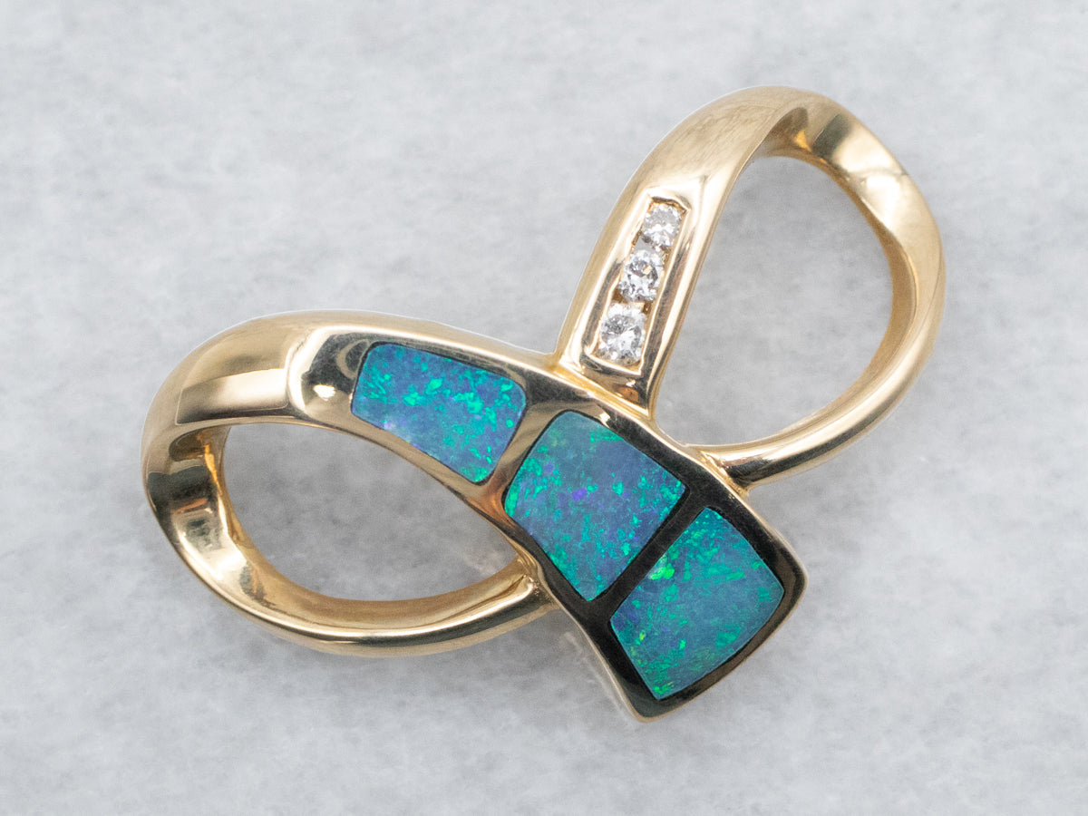 Opal Inlay and Diamond Slide Pendant