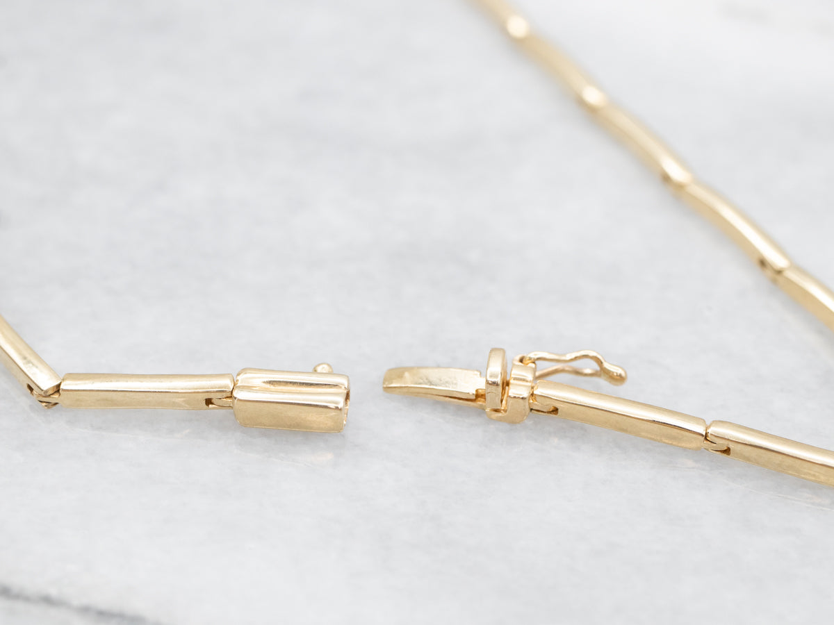 Sleek Gold Bar-Link Diamond Drop Necklace