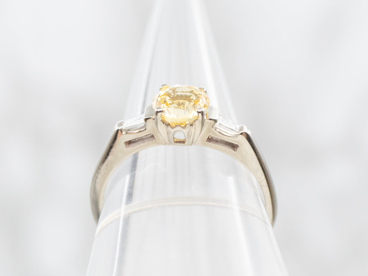 1950s Retro Yellow Sapphire and Baguette Diamond Engagement Ring