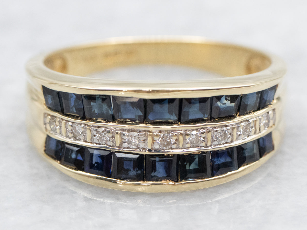 Wide Gold Sapphire and Diamond Anniversary Band