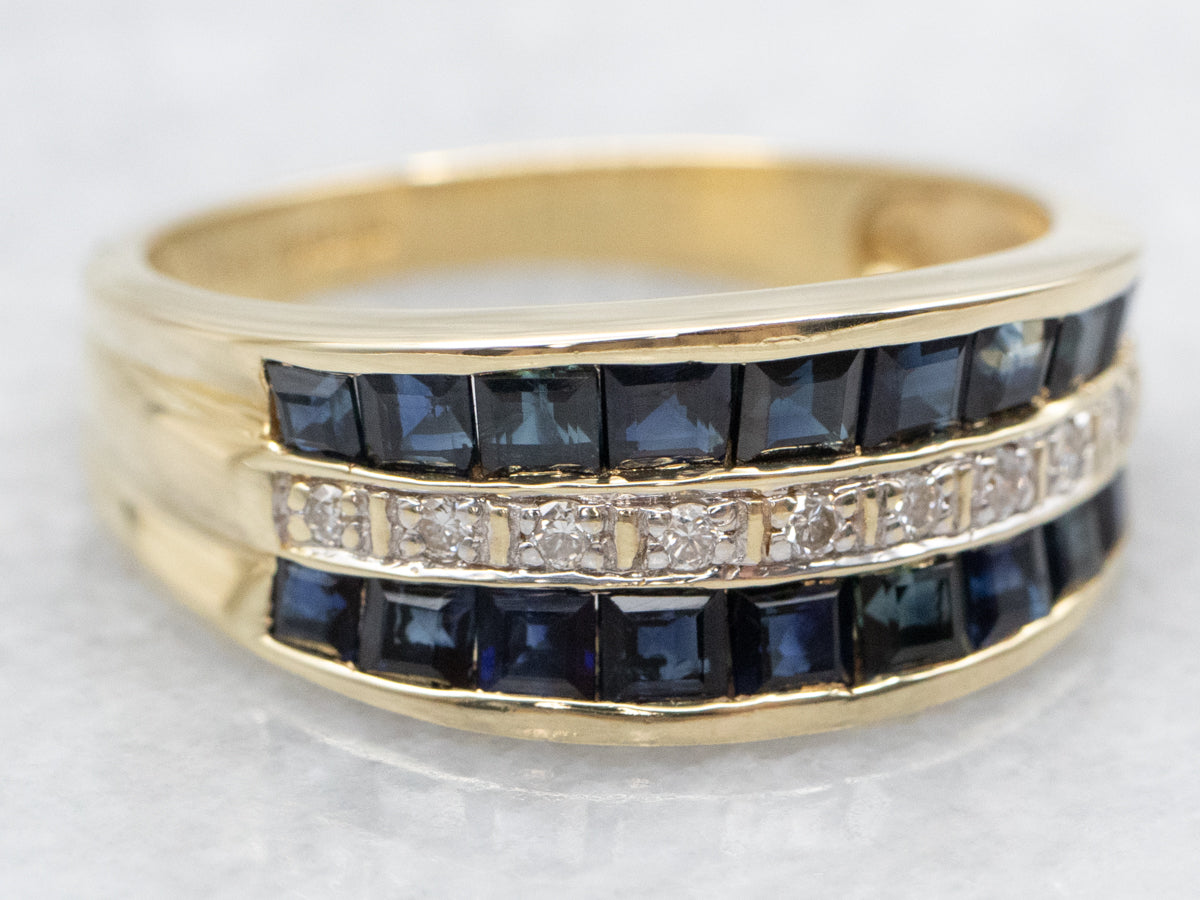 Wide Gold Sapphire and Diamond Anniversary Band