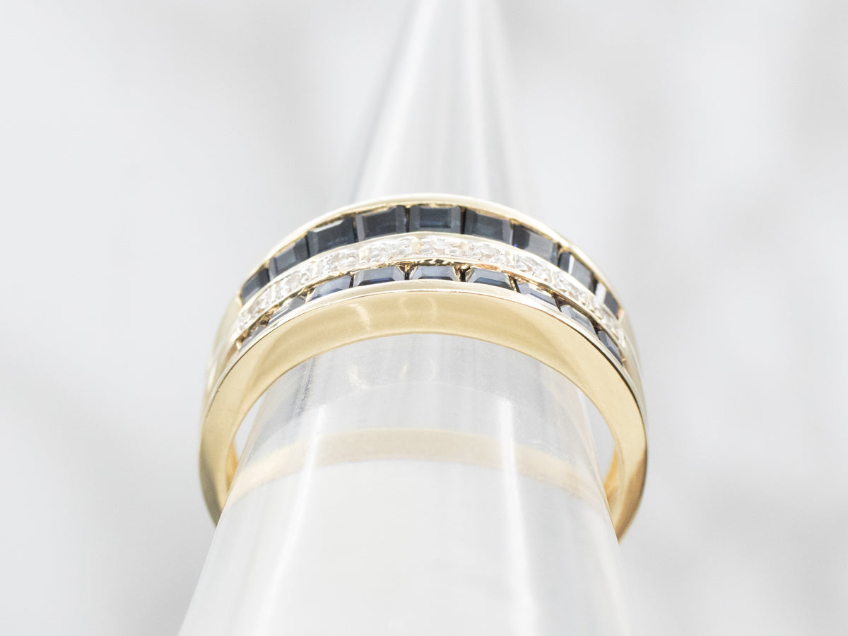 Wide Gold Sapphire and Diamond Anniversary Band