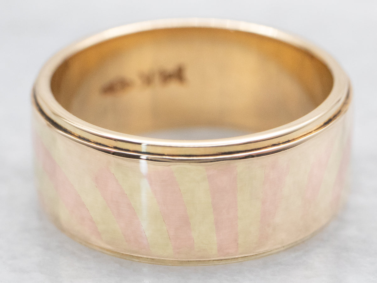 Two Tone Wide Swirl Band with Lined Edge