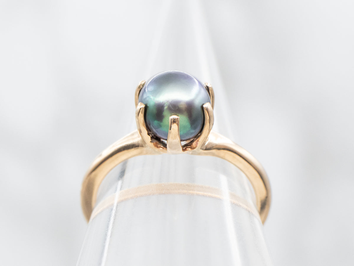 Minimalist Purple-Green Pearl Solitaire Ring