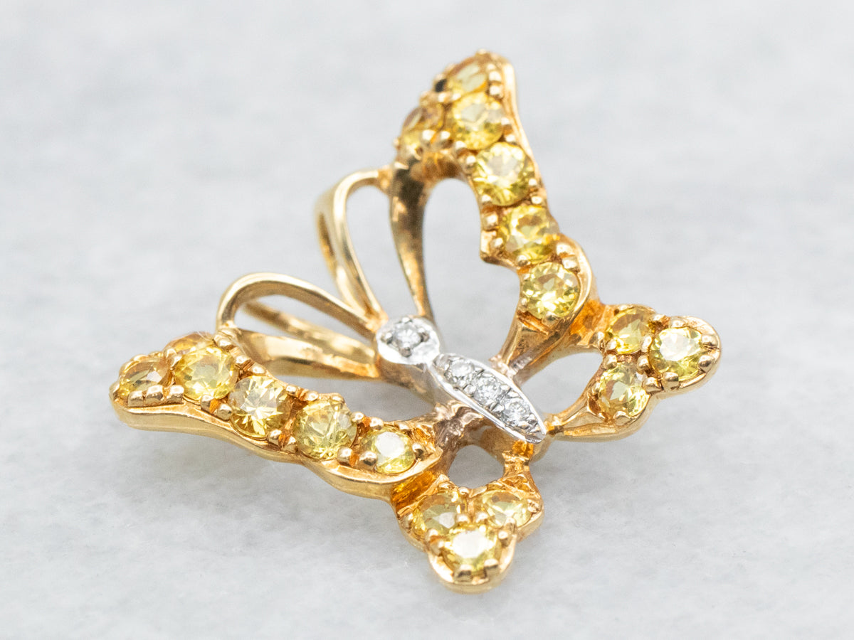 Yellow Sapphire and Diamond Butterfly Pendant