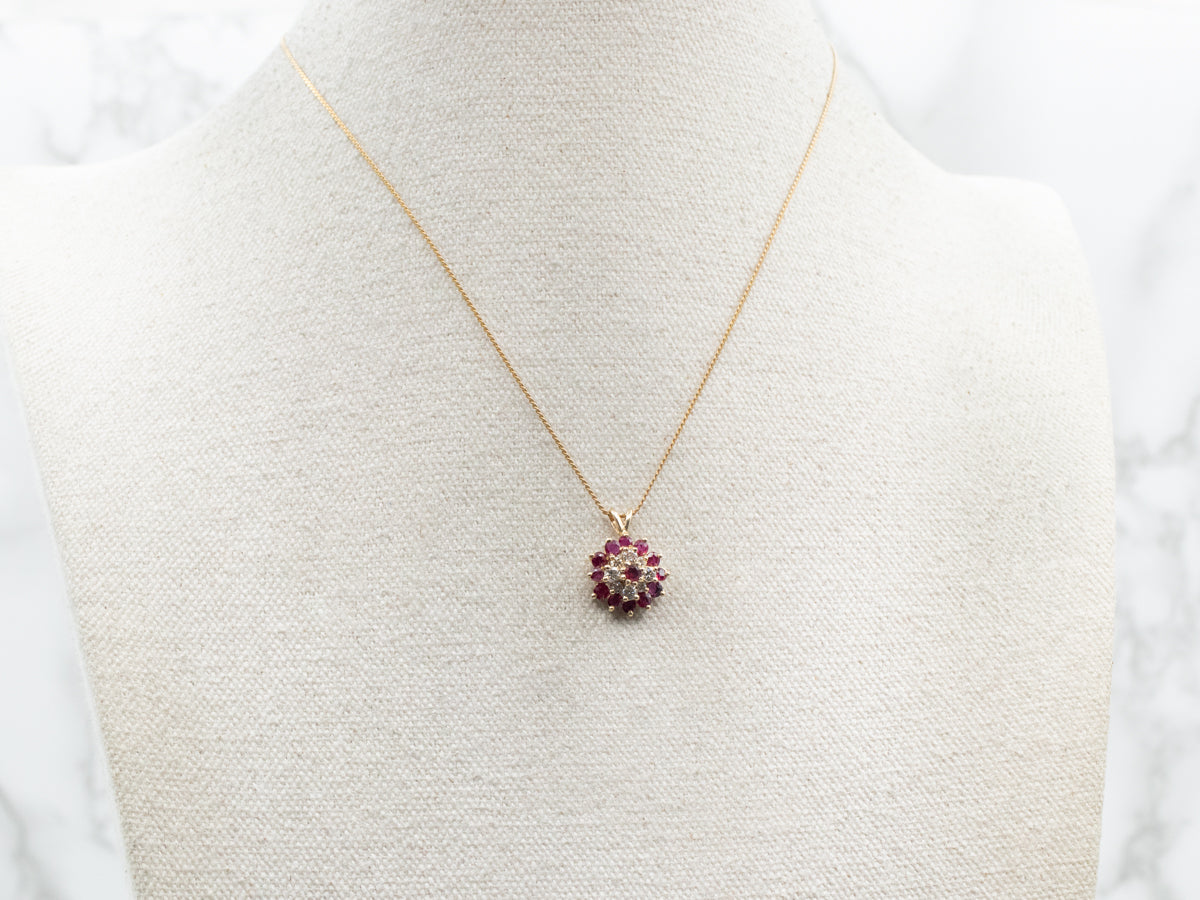 Twinkling Ruby and Diamond Halo Pendant