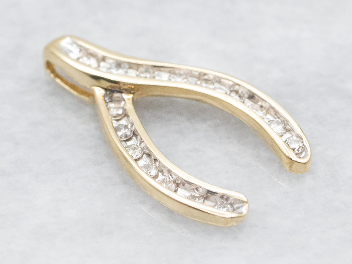 Modern Gold and Diamond Wishbone Pendant