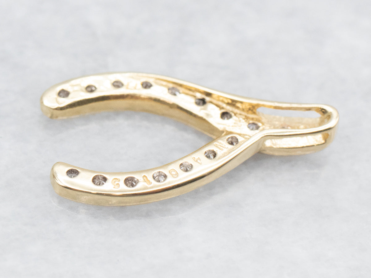 Modern Gold and Diamond Wishbone Pendant