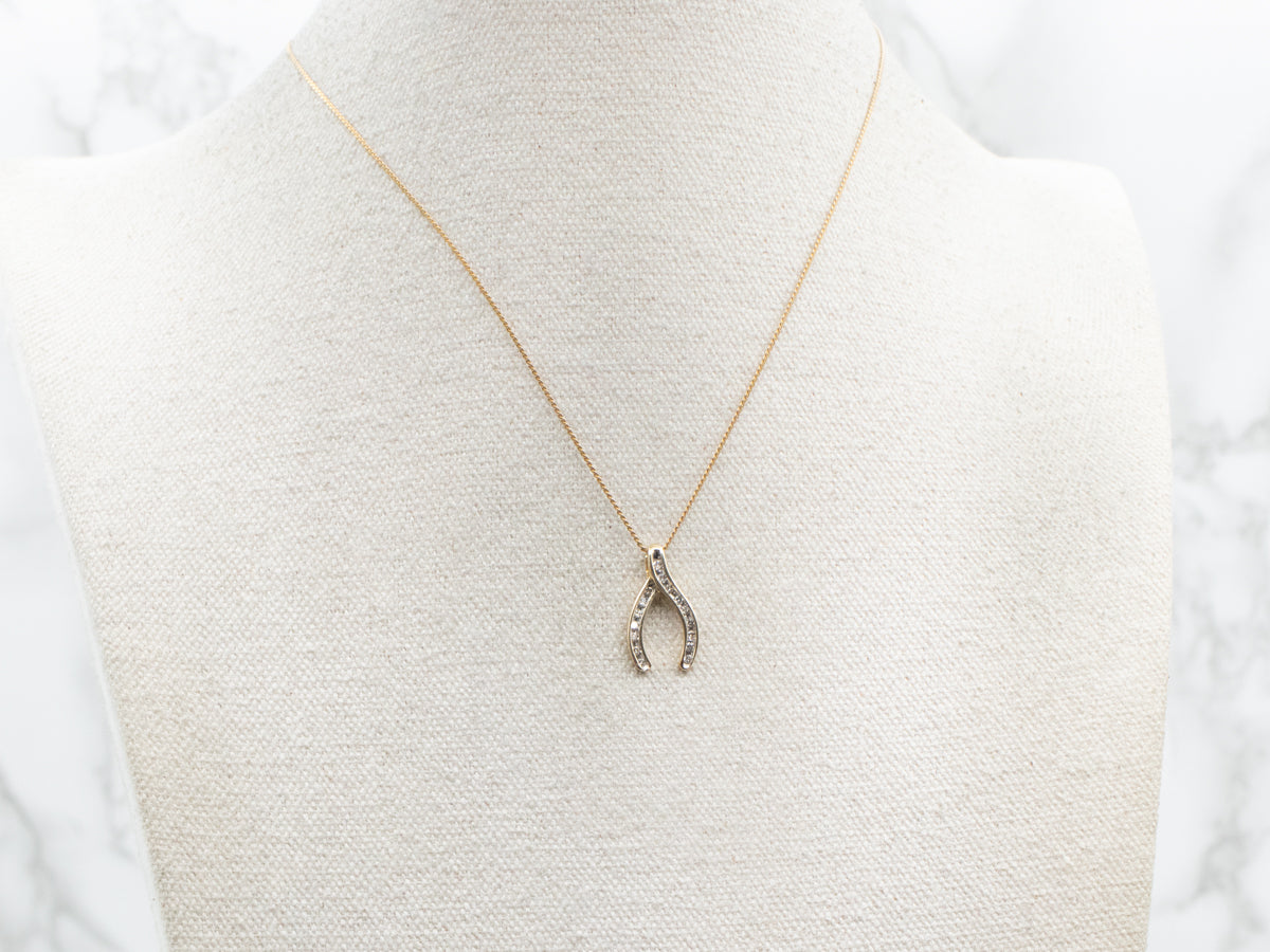 Modern Gold and Diamond Wishbone Pendant