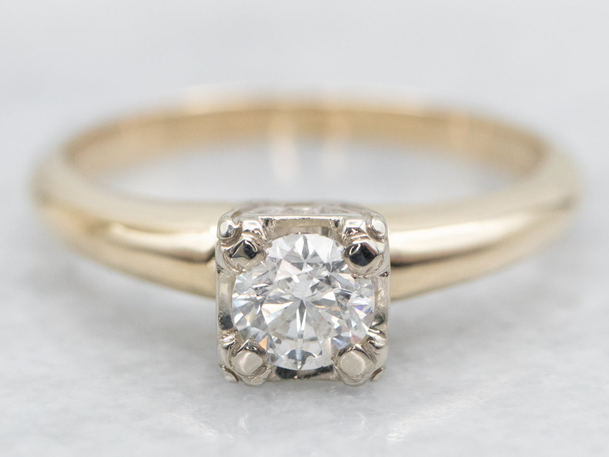 Classic Two Tone Diamond Solitaire Engagement Ring