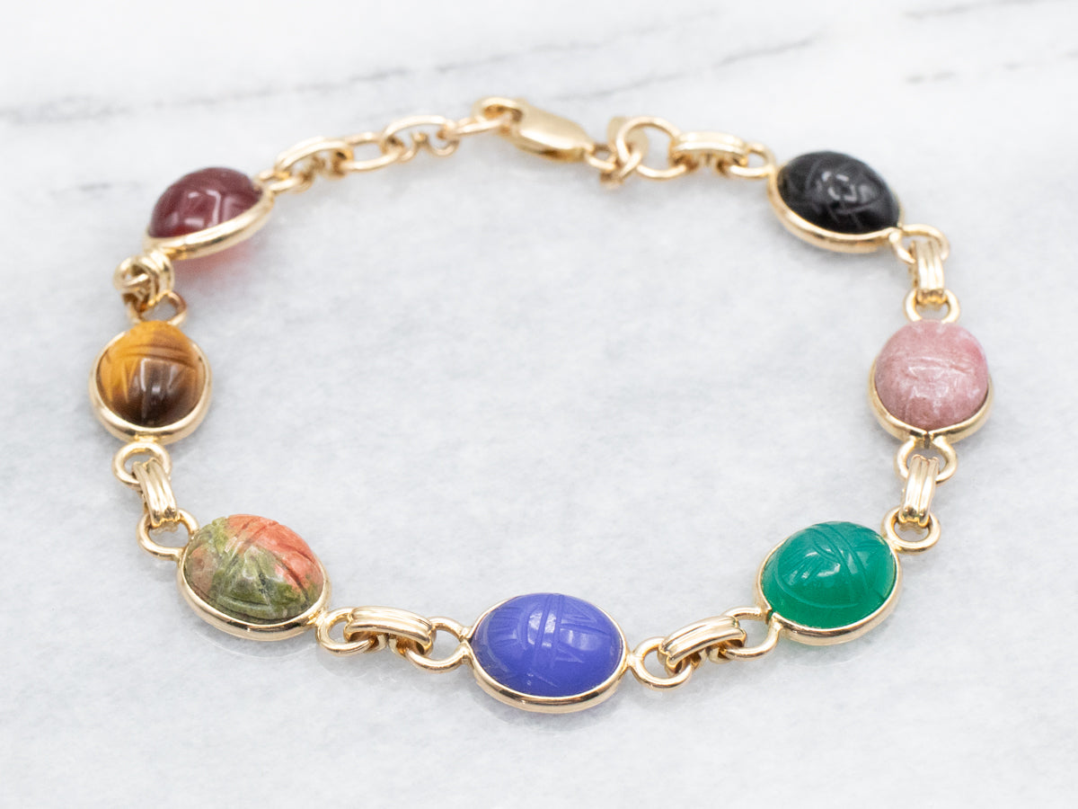 Vintage Gold Multi Gemstone Scarab Lik Bracelet