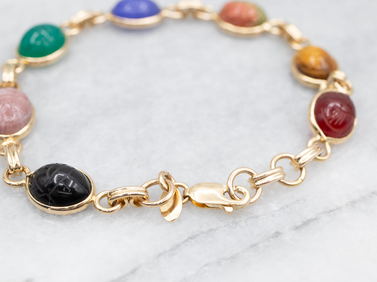 Vintage Gold Multi Gemstone Scarab Lik Bracelet