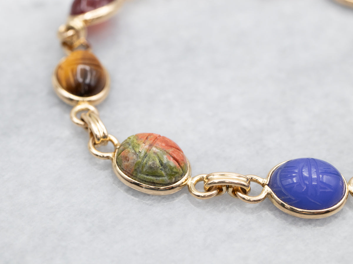 Vintage Gold Multi Gemstone Scarab Lik Bracelet