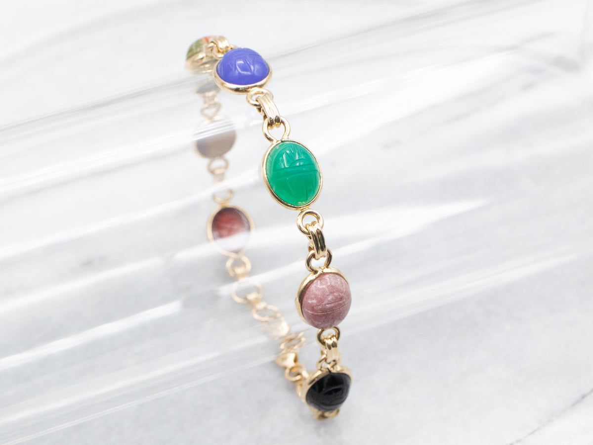 Vintage Gold Multi Gemstone Scarab Lik Bracelet