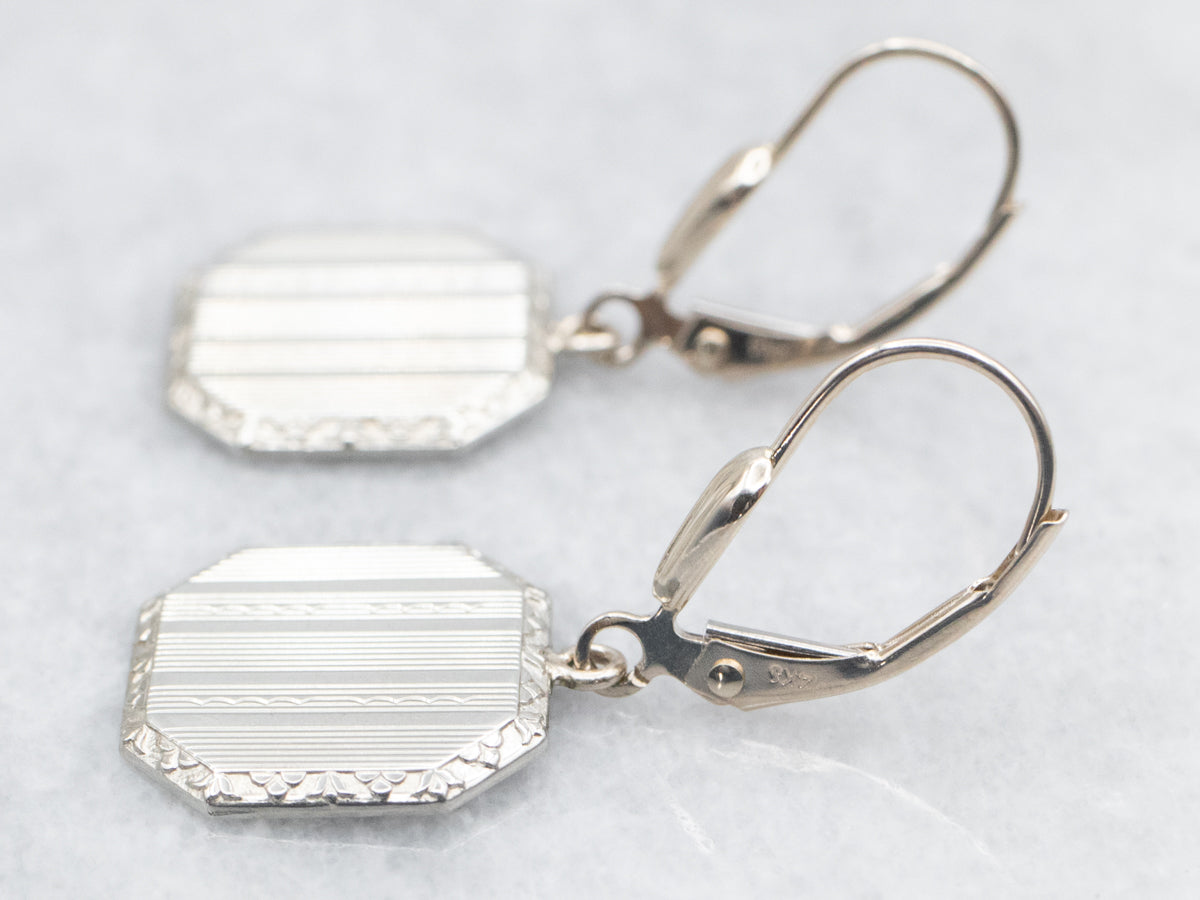 Art Deco Gold Cufflink Conversion Drop Earrings