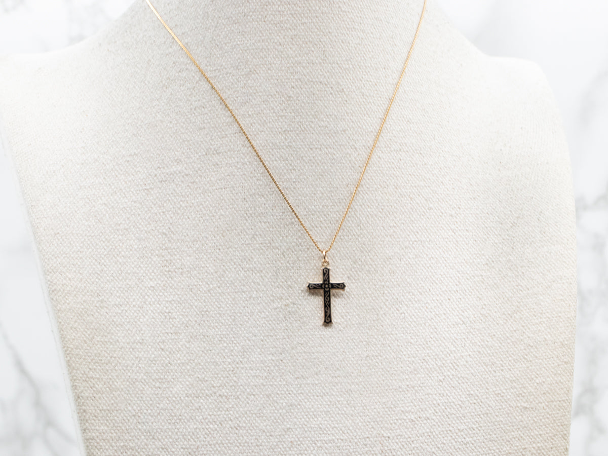 Black Enamel Floral Vintage Cross Pendant