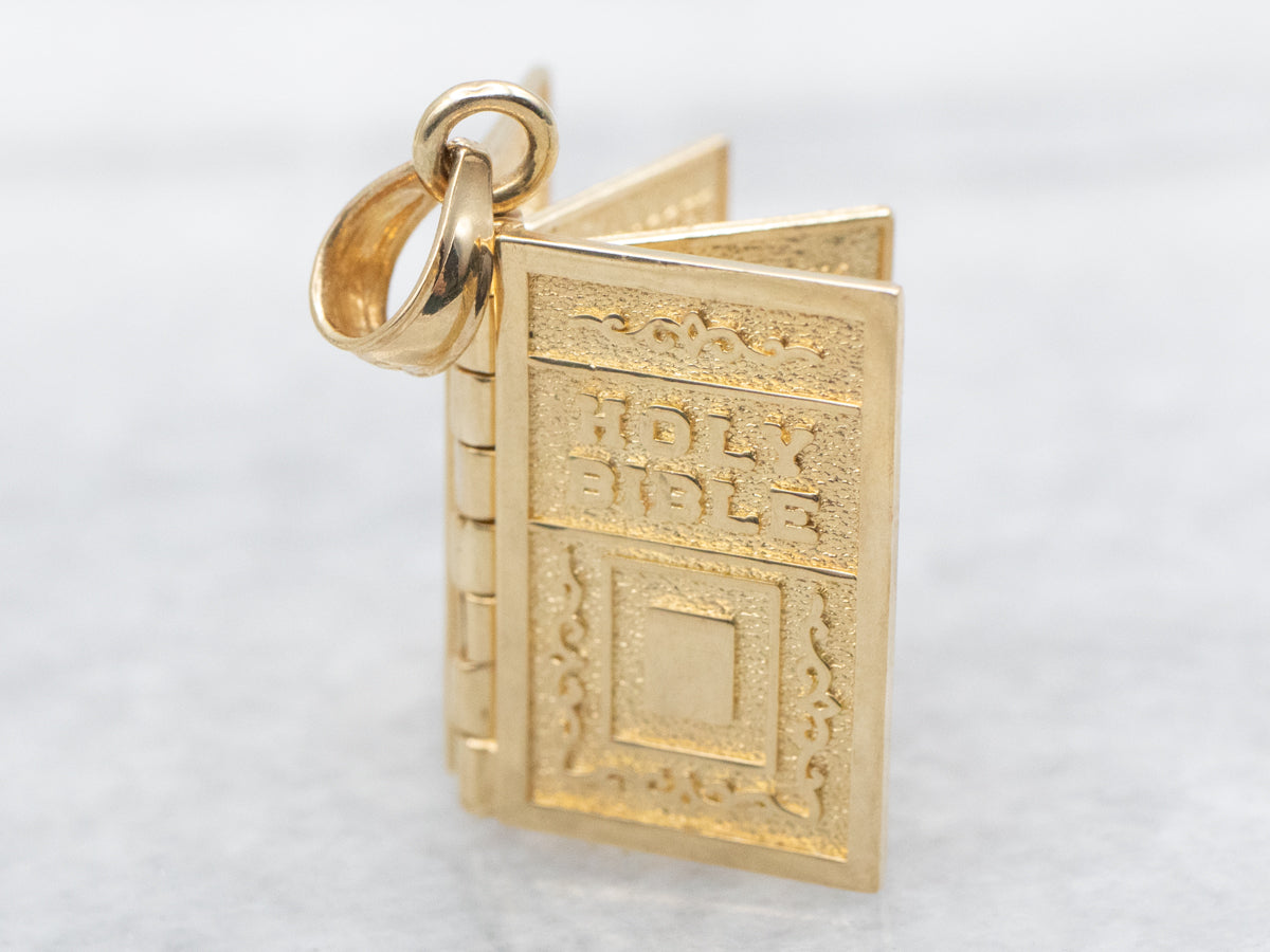 Opening Holy Bible Charm with the Lord&#39;s Prayer Inside