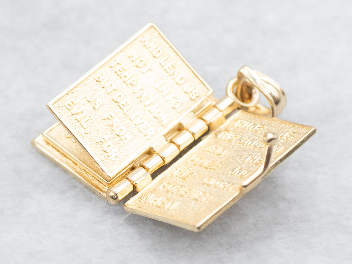 Opening Holy Bible Charm with the Lord's Prayer Inside