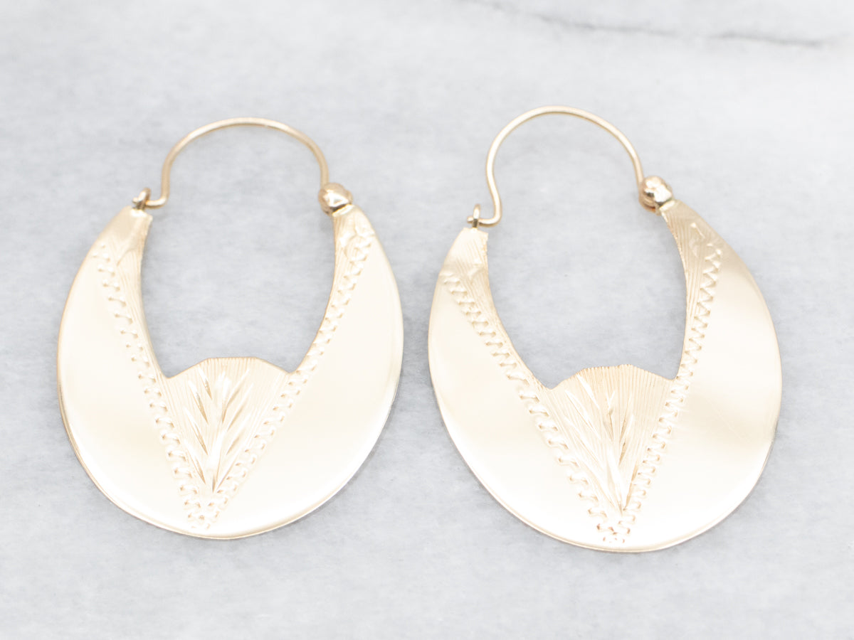 Flat Etched Oval Hoop Earrings