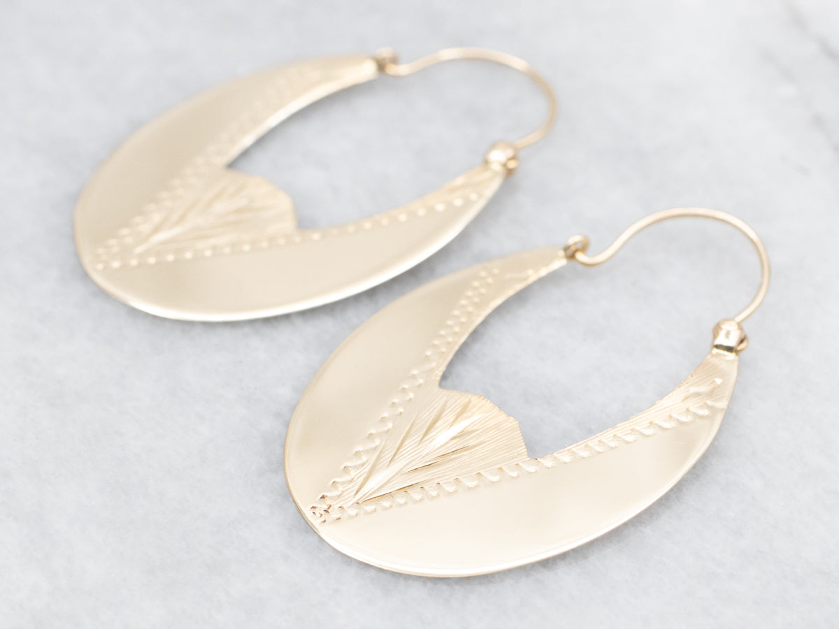 Flat Etched Oval Hoop Earrings