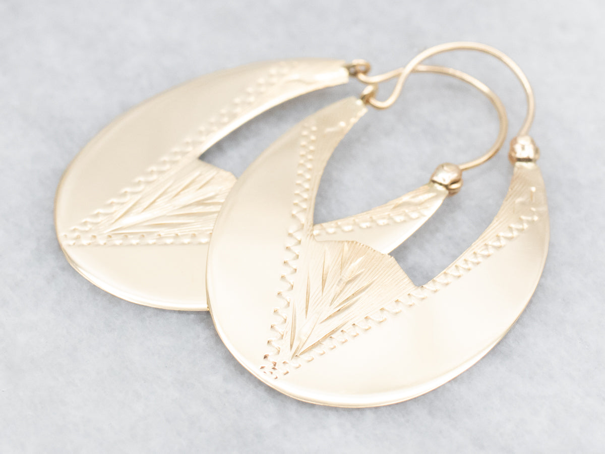 Flat Etched Oval Hoop Earrings