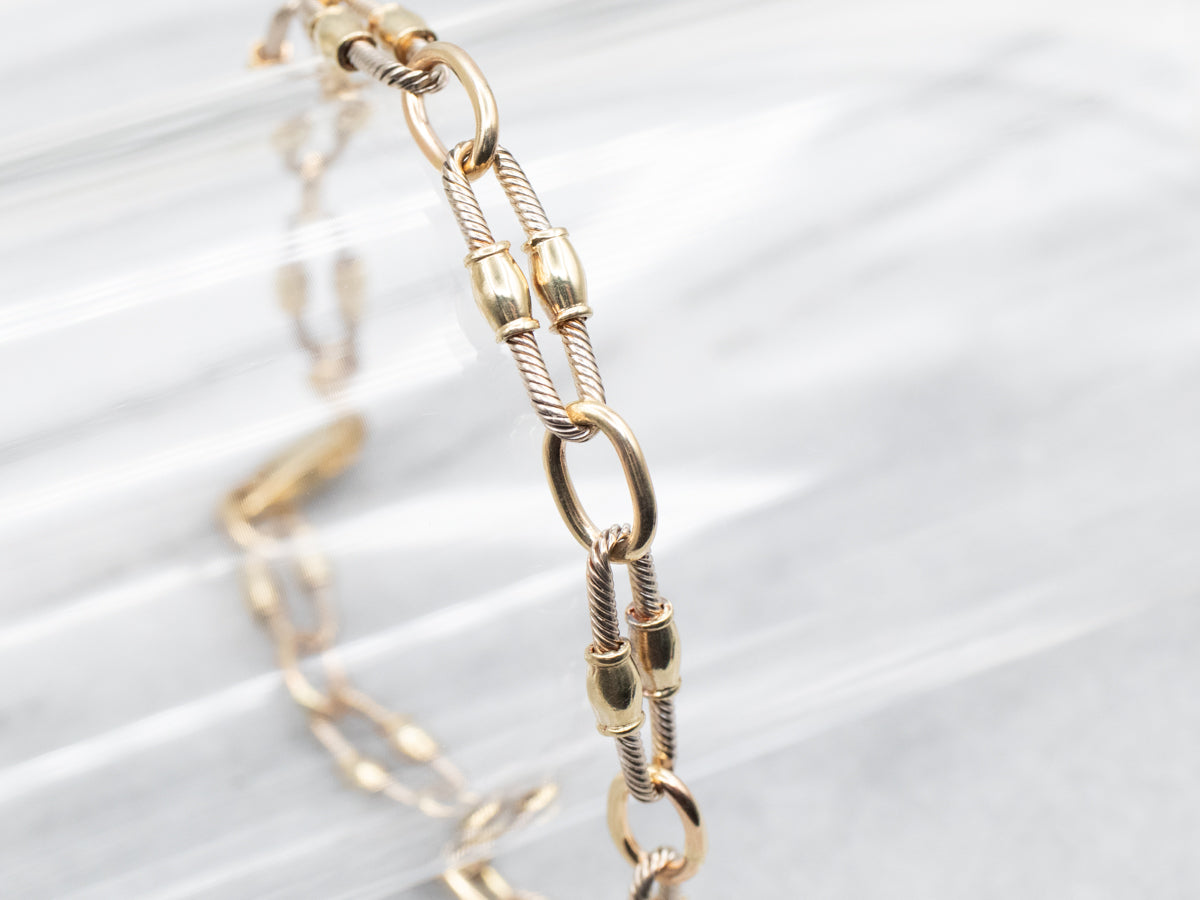 Two Tone Textured Oval Link Chain Bracelet