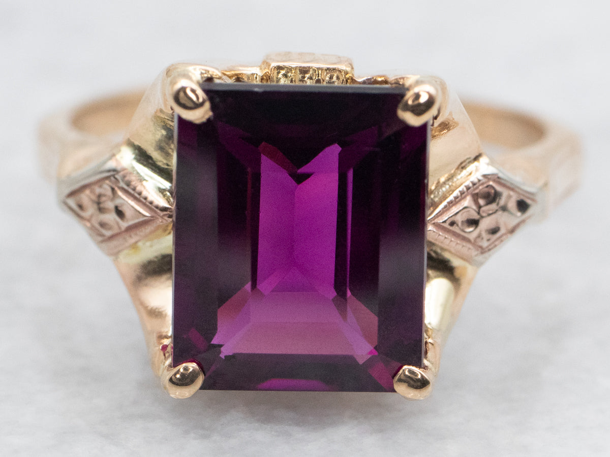 Retro Rhodolite Garnet Solitaire Ring