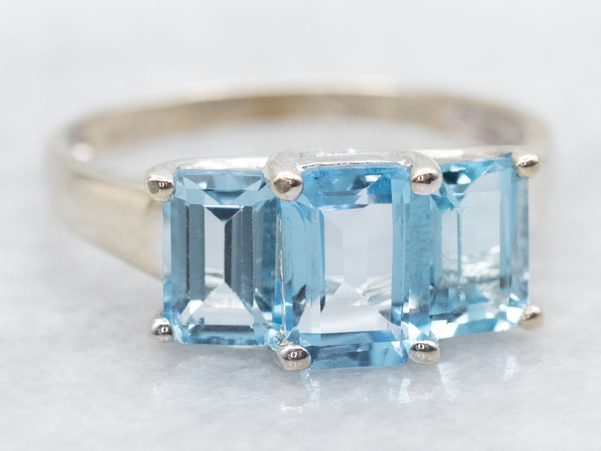 Three Stone Blue Topaz Ring