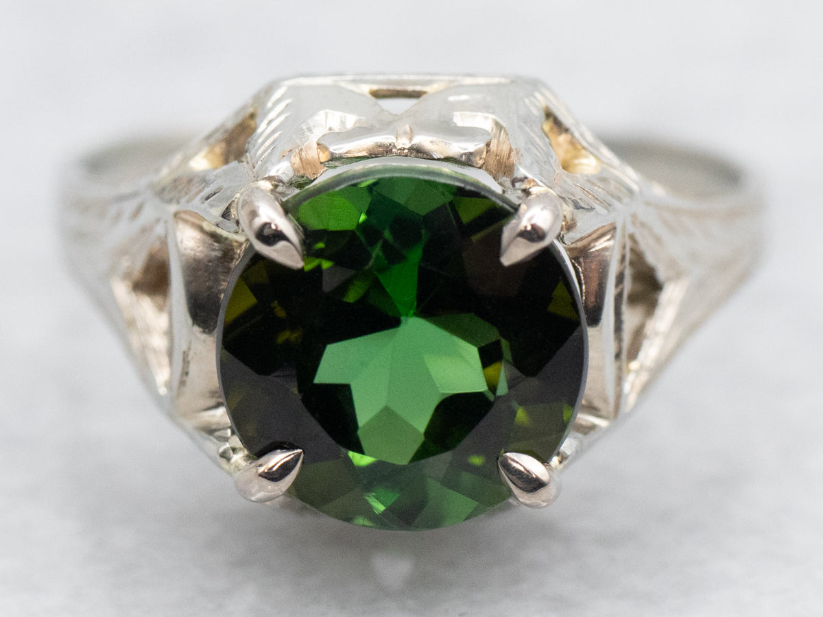 Art Deco Green Tourmaline Solitaire Ring