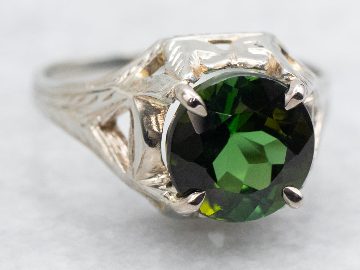 Art Deco Green Tourmaline Solitaire Ring