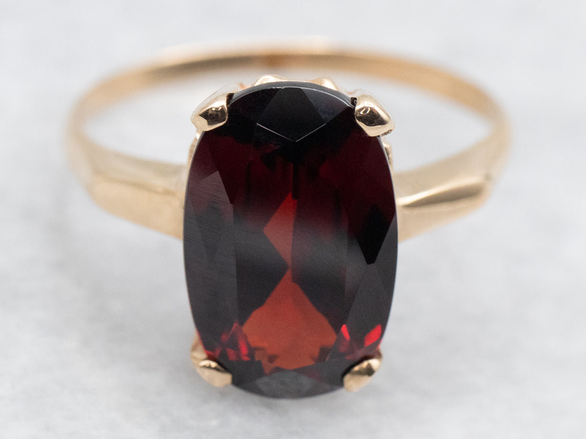 Yellow Gold Red Garnet Solitaire Ring