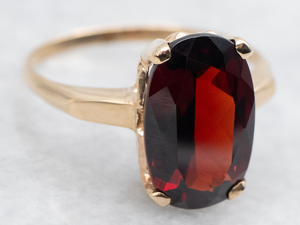 Yellow Gold Red Garnet Solitaire Ring