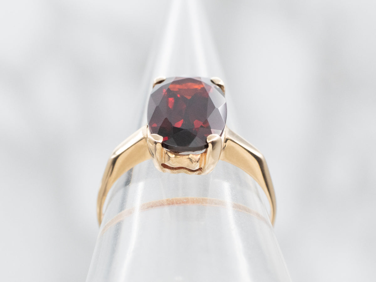 Yellow Gold Red Garnet Solitaire Ring