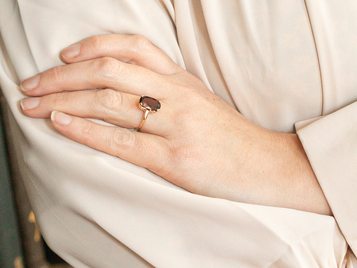 Yellow Gold Red Garnet Solitaire Ring