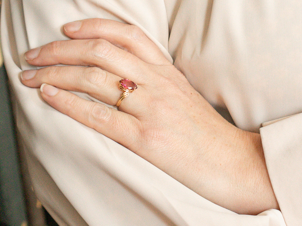 Marquise Cut Pink Tourmaline Bypass Ring