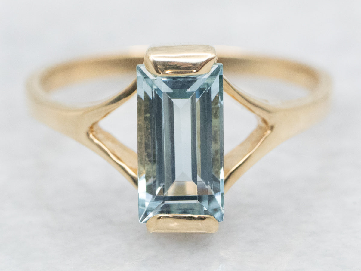 Yellow Gold Aquamarine Solitaire Ring