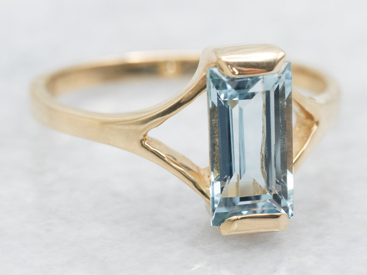 Yellow Gold Aquamarine Solitaire Ring