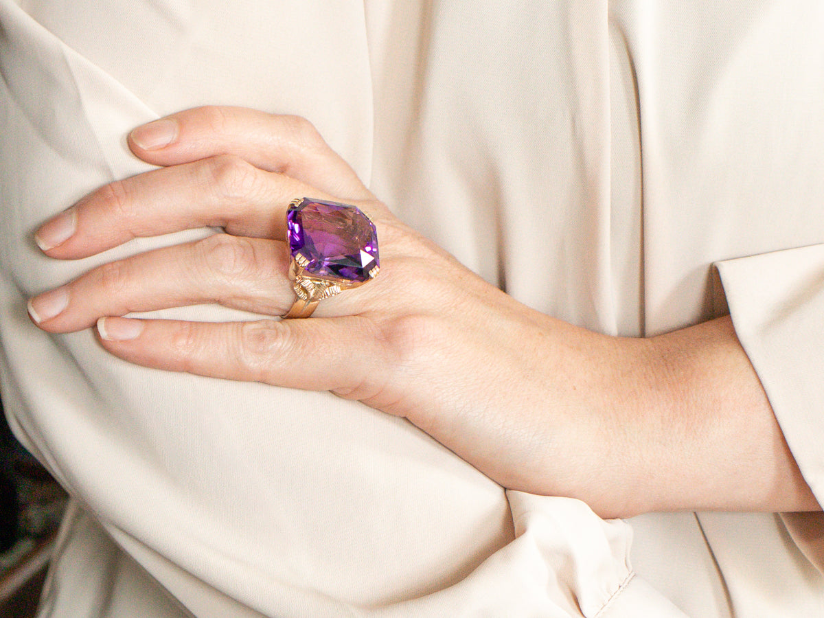 Amethyst crystal ball Ring statement store piece