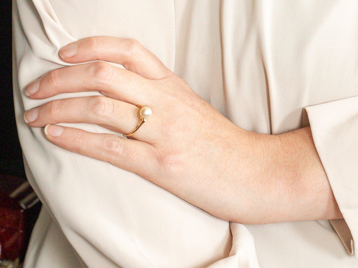 Three Stone Saltwater Pearl and Diamond Ring