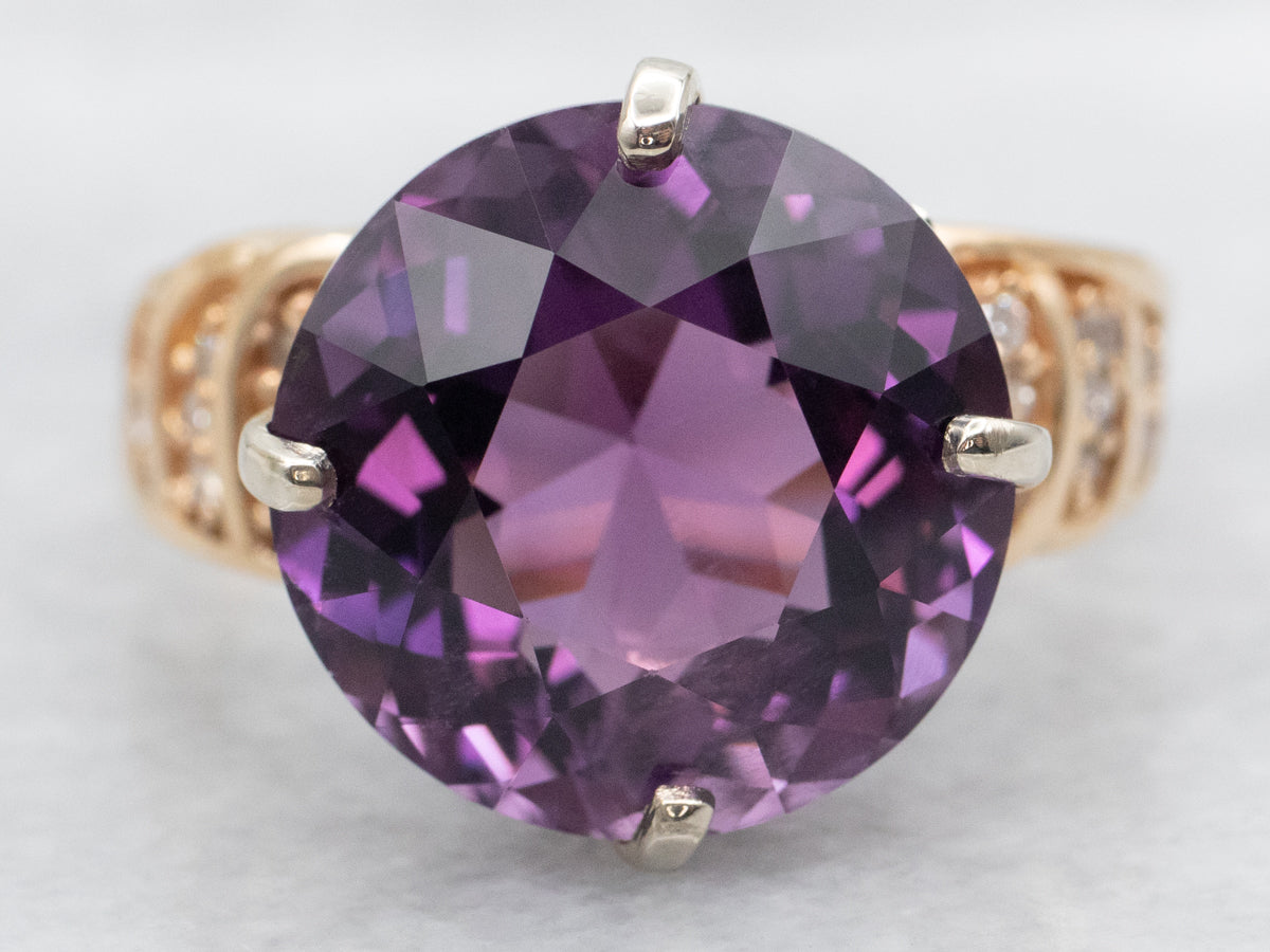 Modern Amethyst and Diamond Cocktail Ring