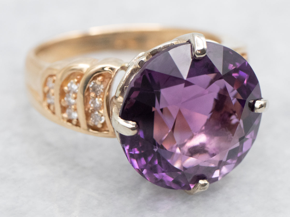 Modern Amethyst and Diamond Cocktail Ring